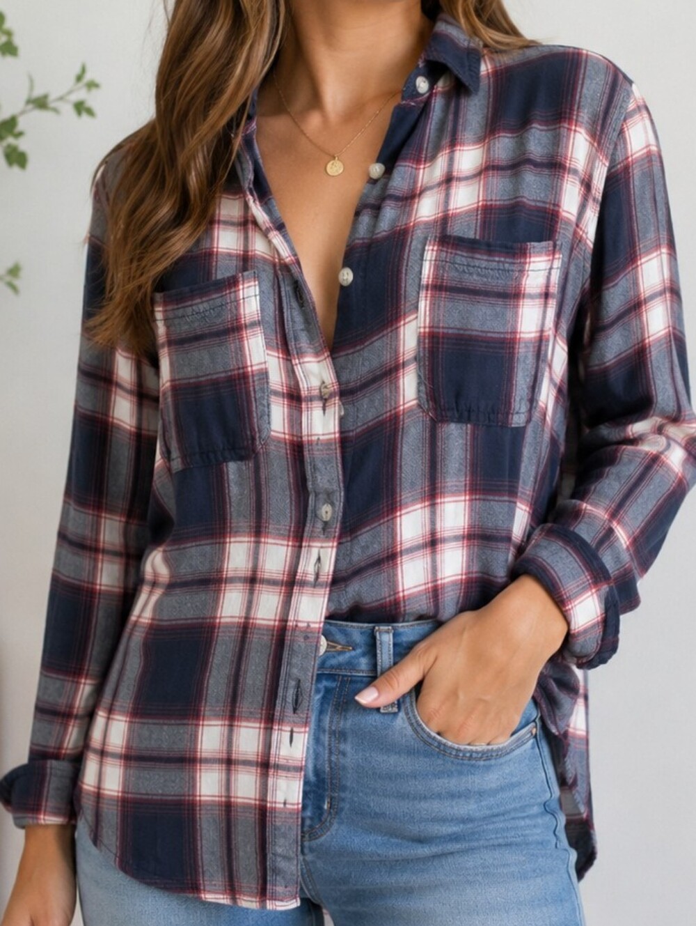 Mossimo Supply Co. Navy, White & Red Plaid Button-Down Shirt